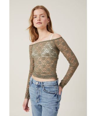 Cotton On Women - Shae Lace Off The Shoulder Long Sleeve - Woodland