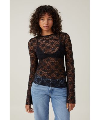 Cotton On Women - Shae Spliced Lace Long Sleeve Top - Black