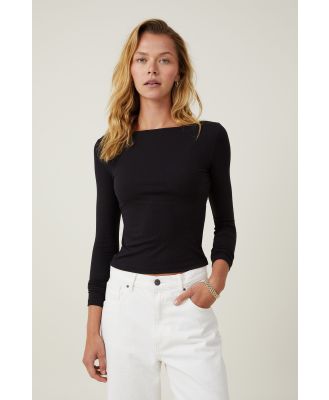 Cotton On Women - Staple Rib Boat Neck Long Sleeve Top - Black