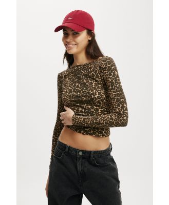 Cotton On Women - Staple Rib Boat Neck Long Sleeve Top - Kate leopard