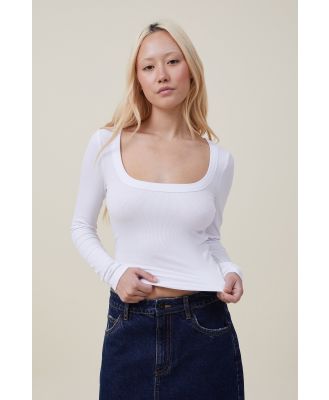 Cotton On Women - Staple Rib Scoop Neck Long Sleeve Top - White