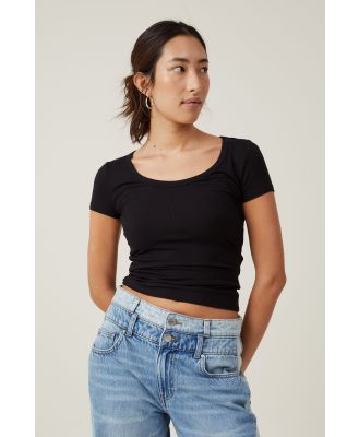 Cotton On Women - Staple Rib Scoop Neck Short Sleeve Top - Black ii