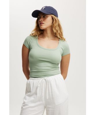 Cotton On Women - Staple Rib Scoop Neck Short Sleeve Top - Soft jade