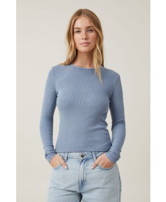 Cotton On Women - The One Organic Rib Crew Long Sleeve Top - Washed elemental blue