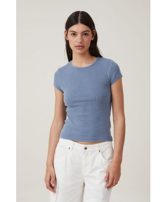 Cotton On Women - The One Organic Rib Crew Short Sleeve Tee - Washed elemental blue