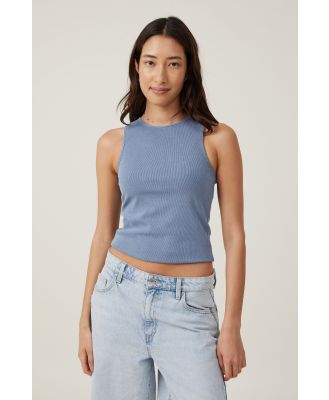 Cotton On Women - The One Organic Rib Racer Tank - Washed elemental blue