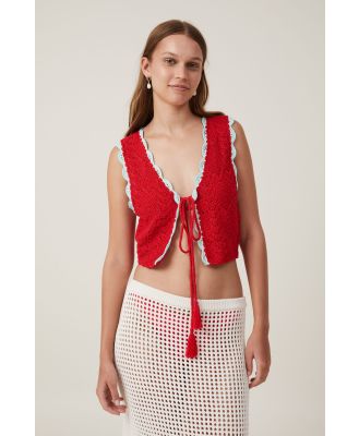 Cotton On Women - Valenzia Tie Front Vest - Firey red multi