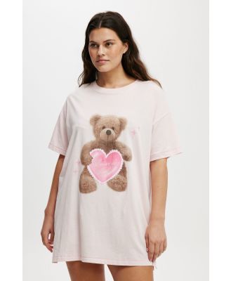 Body - 90S Graphic T-Shirt Nightie - Dusty pink/bear with heart