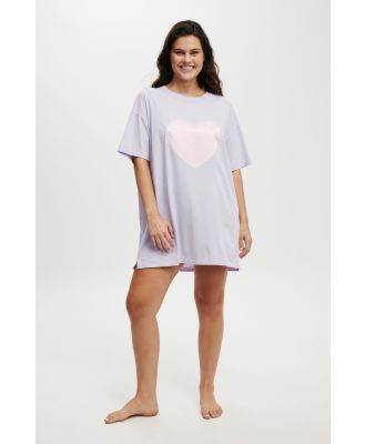 Body - 90S Graphic T-Shirt Nightie - Lavender/satin applique heart