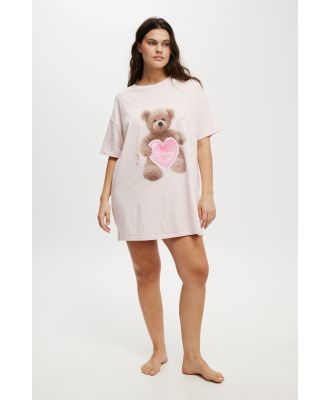 Body - 90S Graphic T-Shirt Nightie Personalised - Dusty pink/bear with heart