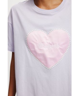 Body - 90S Graphic T-Shirt Nightie Personalised - Lavender/satin applique heart