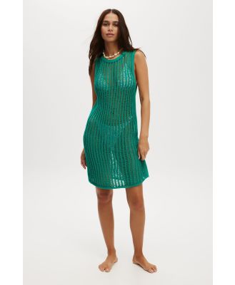 Body - Beach Ladder Knit Mini Dress - Deep green