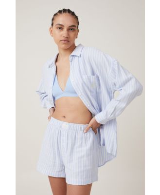 Body - Flannel Boyfriend Long Sleeve Shirt Personalised - Blue/white/panna cotta stripe