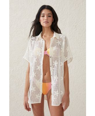 Body - Open Mesh Short Sleeve Shirt - White/floral