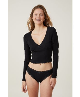 Body - Organic Cotton Lace Bikini Brief - Black pointelle