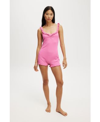 Body - Rib Ruffle Boyleg Romper - Lovers blush