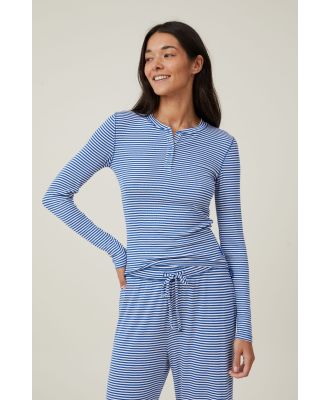 Body - Sleep Recovery Henley Long Sleeve - Blue/ white stripe