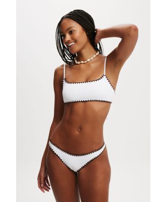 Body - Straight Neck Crop Bikini Top - White crinkle/blanket stitch