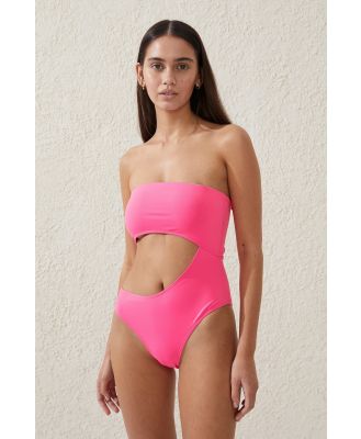 Body - Strapless Cut Out One Piece Brazilian - Neon pink