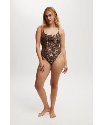 Body - Thin Strap Low Scoop One Piece Cheeky - Textured leopard