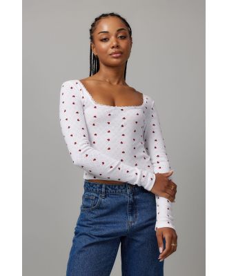 Factorie - Amy Pointelle Long Sleeve - White/hearts