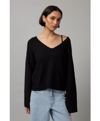 Factorie - Charlie V Neck Knit Jumper - Black