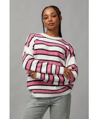 Factorie - Chloe Oversized Stripe Knit Jumper - White multi stripe