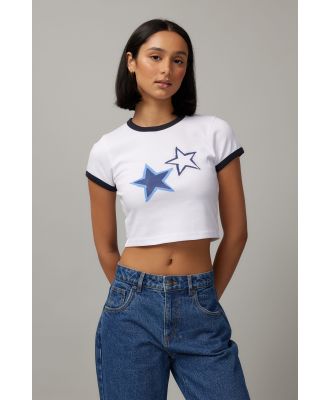 Factorie - Cropped Fitted Graphic Tee - White/stars