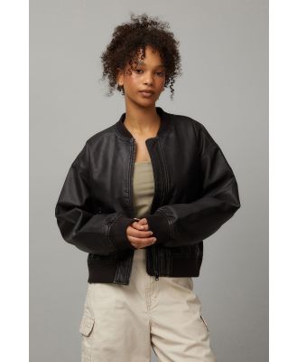 Factorie - Cropped Pu Bomber Jacket - Washed brown