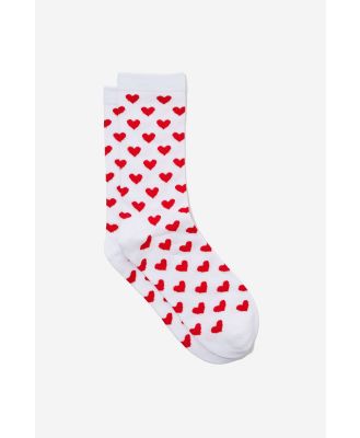 Factorie - Girls Everyday Crew Sock - White with red hearts