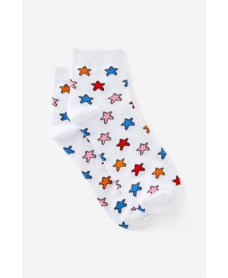 Factorie - Girls Everyday Quarter Sock - White multi stars