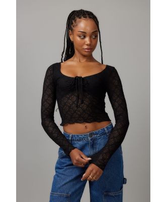 Factorie - Layla Long Sleeve Lace Top - Black