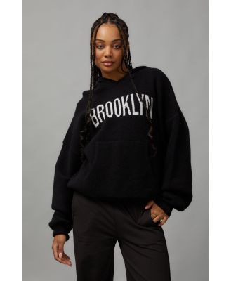 Factorie - Oversized Jacquard Knit Hoodie - Black/brooklyn