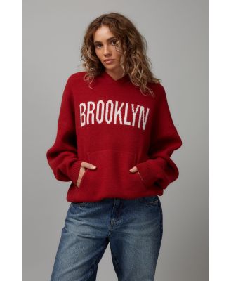Factorie - Oversized Jacquard Knit Hoodie - Scooter/brooklyn