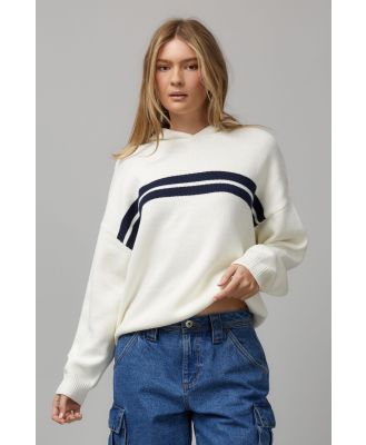 Factorie - Oversized Knit Hoodie - Cream/navy stripe