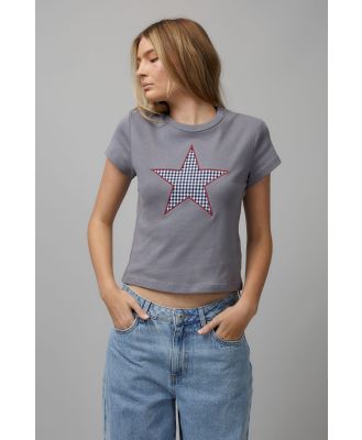 Factorie - Slim Fit Graphic Tee - Washed steel/gingham star