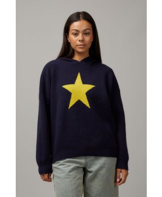 Factorie - Star Knit Hoodie - Navy/yellow star