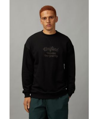 Factorie - Unified Oversized Loopback Crew - Black/unified script