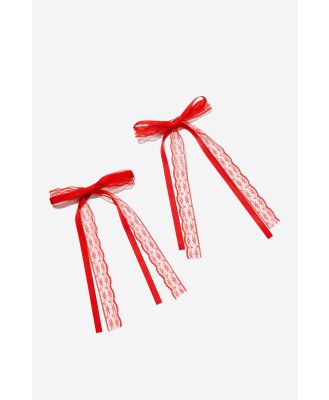 Rubi - 2Pk Harper Hair Bows - Red solid/lace