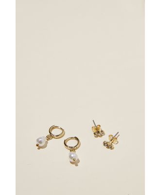 Rubi - 2Pk Small Earring - Gold plated pearl and trio dia