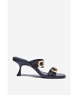 Rubi - Alice Double Buckle Mule - Black/gold