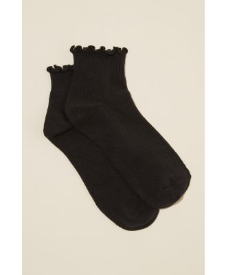 Rubi - Frill Ribbed Ankle Sock - Black