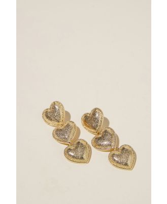 Rubi - Mid Charm Earring - Gold plated drop trio hammered heart