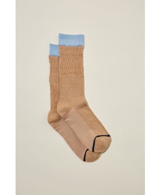 Rubi - Textured Crew Sock - Acorn/navy stripe