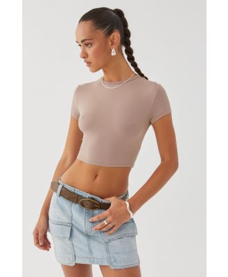 Supré - Luxe Cropped Short Sleeve Top - Toffee taupe