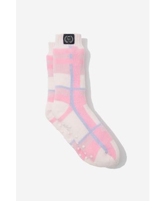 Typo - Slounge Around Slipper Sock - Pink check