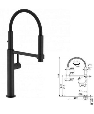 Franke Pescara 360 Semi - Pro Tap - Matte Black