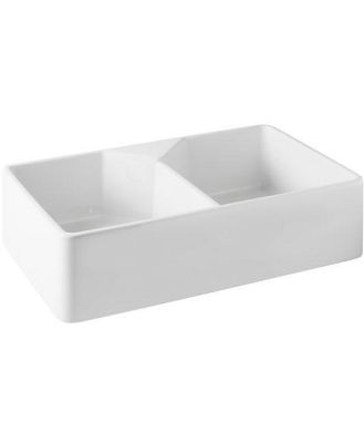 Turner Hastings Chester 80 x 50 Fireclay Double Butler Sink - Gloss White