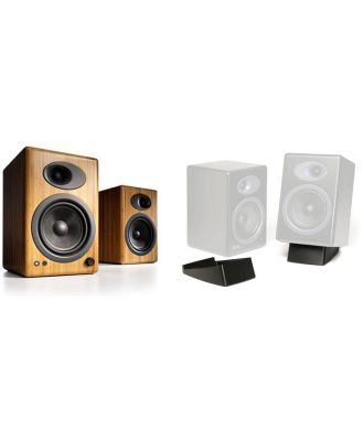 Audioengine A5+ Wireless Bookshelf Speakers with DS2 Speaker Stands (Bamboo)