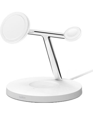 Belkin 3-in-1 Wireless Charger Stand w/MagSafe w/AC (White)